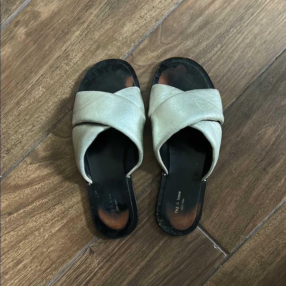 Silver leather Rag and Bone Cross-Strap Sandals with Minimalist Design